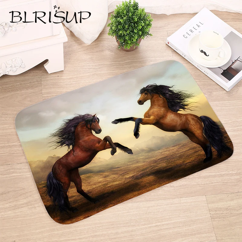 

BLRISUP Digital Printed Floor Mat Horse Pattern Anti-slip Kitchen Carpet Rugs Doormat Living Rooms Bathroom Door Mats Outdoor