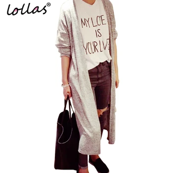 lollas New Casual Women Gray Black Crochet Knitted Cardigan Long-sleeve Solid Color Sweater Cardigans Blouse