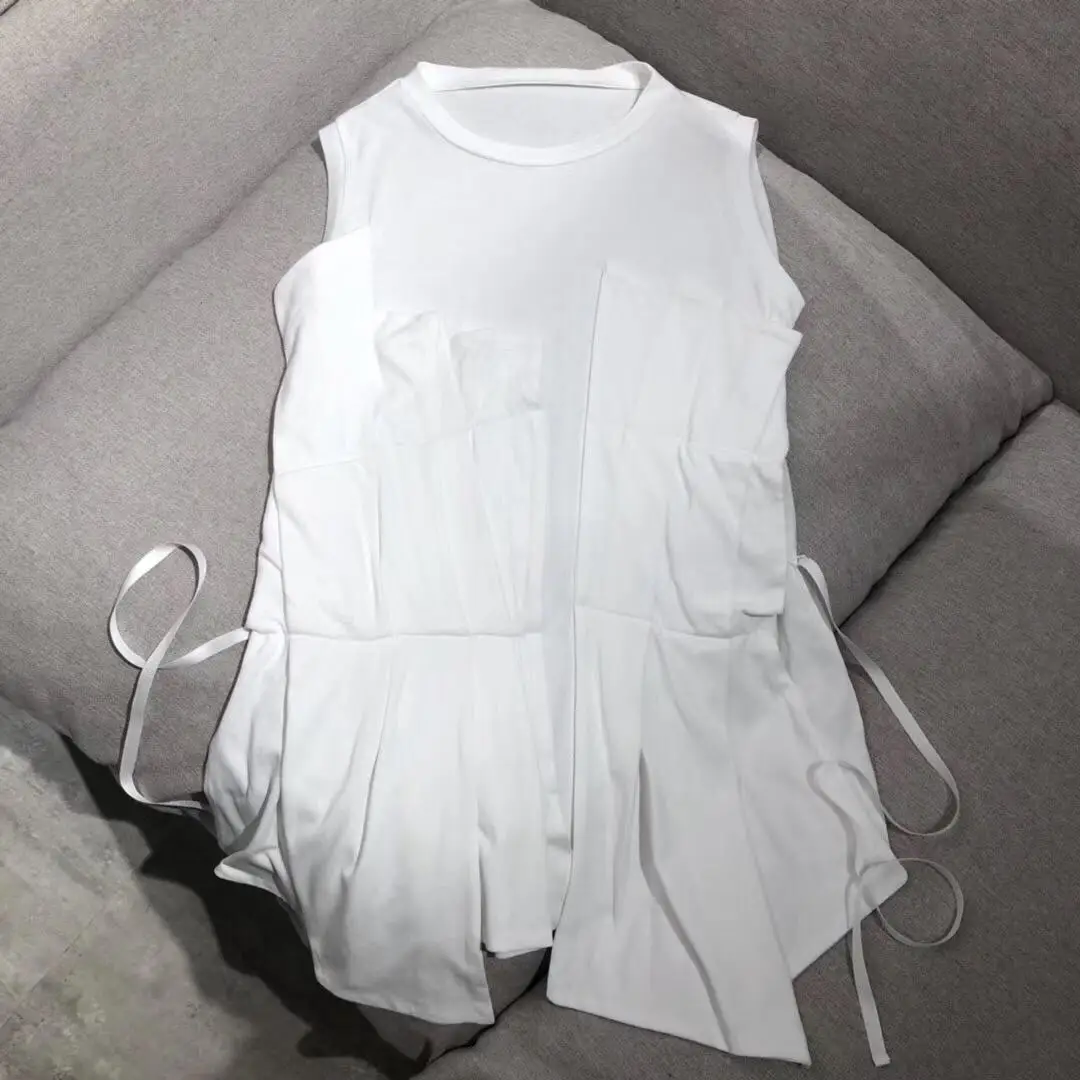 Новинка года; сезон лето; Комбинированный хлопковый жилет - Цвет: white