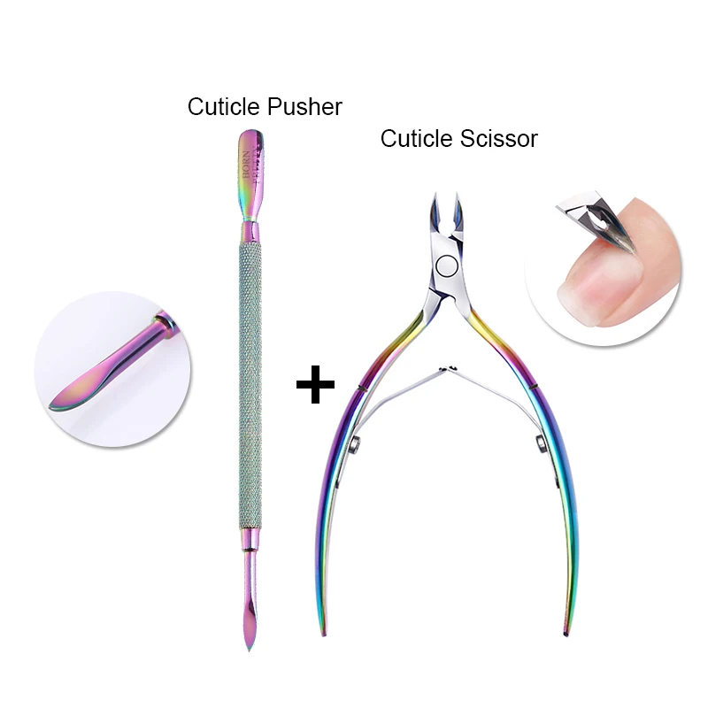 

BORN PRETTY Rainbow Nail Cuticle Cutter Dead Skin Scissor With Dual-ended Cuticle Pusher Stainless Steel Manicure Nail Art Tool
