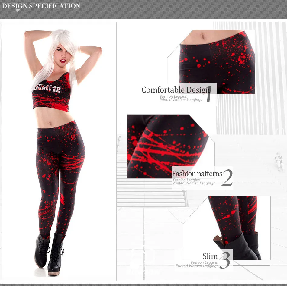 [You're My Secret] Модные леггинсы Красного размера плюс, женские леггинсы с пятнами крови, 3D цифровая печать, леггинсы для фитнеса, женские черные брюки-карандаш