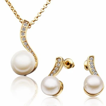 

Wedding Bridal Pearl Crystal Necklace Earrings Jewelry Fashion Rose Gold Drop Lady Pearl Necklace Jewelry Party Party Accessorie
