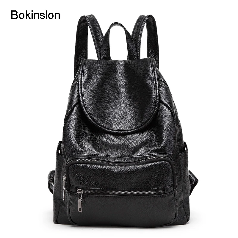 Bokinslon Backpack Bag Women Fashion Popular Women Backpack School Bag PU Leather College Wind Backpack Female