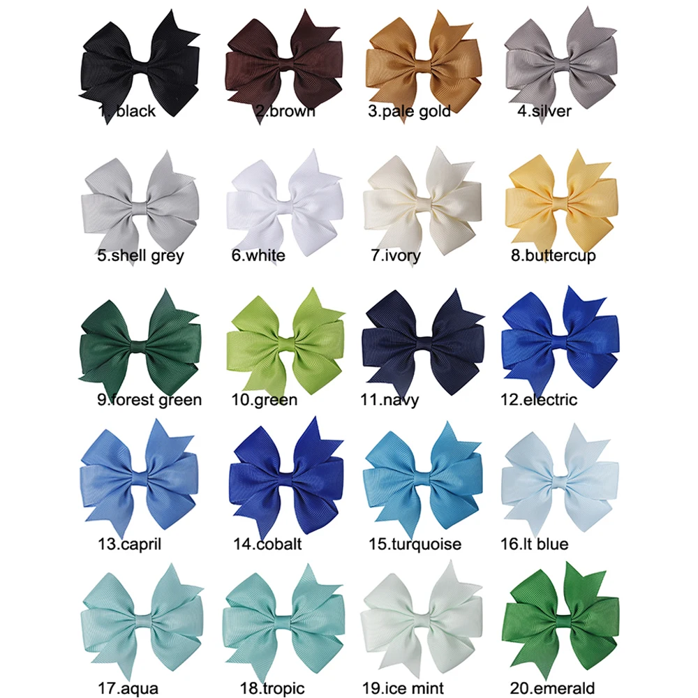  20-40pcs Colors 3inch Solid Grosgrain Ribbon Bows WITH Clip Girls' Boutique PinWheel Hair Clip Kids