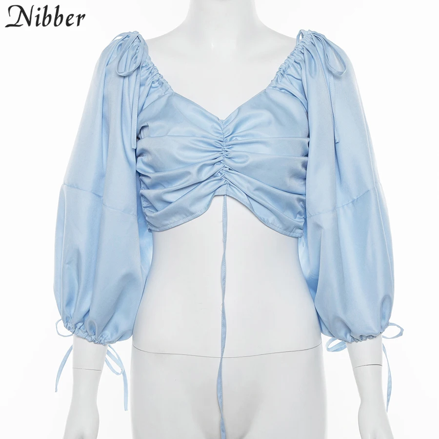 Nibber French romance Короткие топы женские футболки весна лето модные элегантные офисные женские футболки с рукавом-фонариком