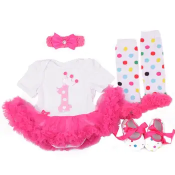 

4PCs per Set Infant Lace Romper Crown 1st Birthday Baby Girls Tutu Dress Headband Shoes Leggings for 0-12months Free Shipping