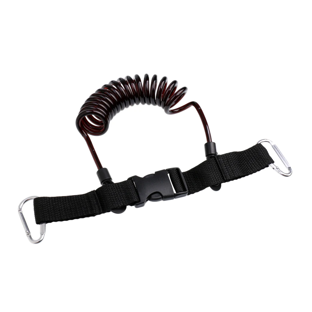

Safety Scuba Diving Dive Camera Torch Coil Spring Lanyard Extendable Strap with Quick Release Clips Buckle Carabiner Steel Core