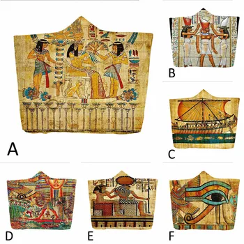 

Creative Ancient Egyptian Pharaoh Printing Wearable Blanket Comfort Polyester Napping Blanket With Hat Home Textile Decor Blanke