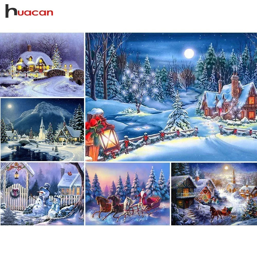 

Huacan Christmas Diamond Embroidery Snow Scene 5D DIY Diamond Painting Cross Stitch Rhinestone Full Square Drill Handwork Mosaic