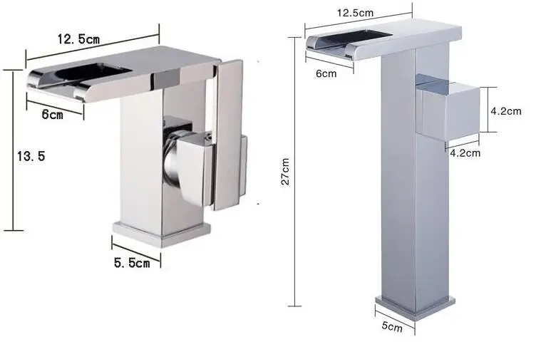 Хромированный светодиодный кран Водопад кран квадратный кран для ванной раковины смеситель для раковины с двумя шт 50 см водопроводные шланги