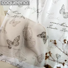 Nuevas cortinas transparentes Vintage de mariposa para sala de estar dormitorio cocina ventanas de tul listas para usar cortinas de gasa blanca