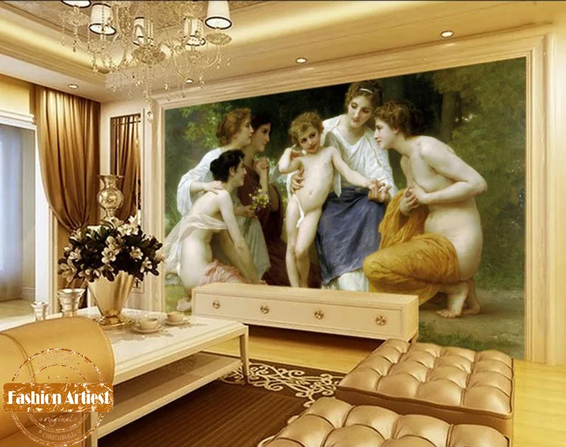 Обои на заказ Bouguereau с восхищением Фреска Римская богиня Купидон красота Женская