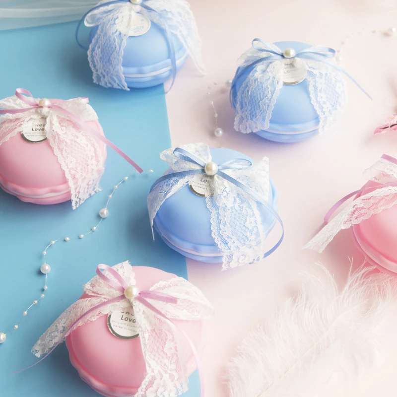 

20pcs/lot Plastic Candy Box Macaroon Hamburg-shaped candy box Packing box Baby's Full Moon shower Gift Boxes Party Supplies