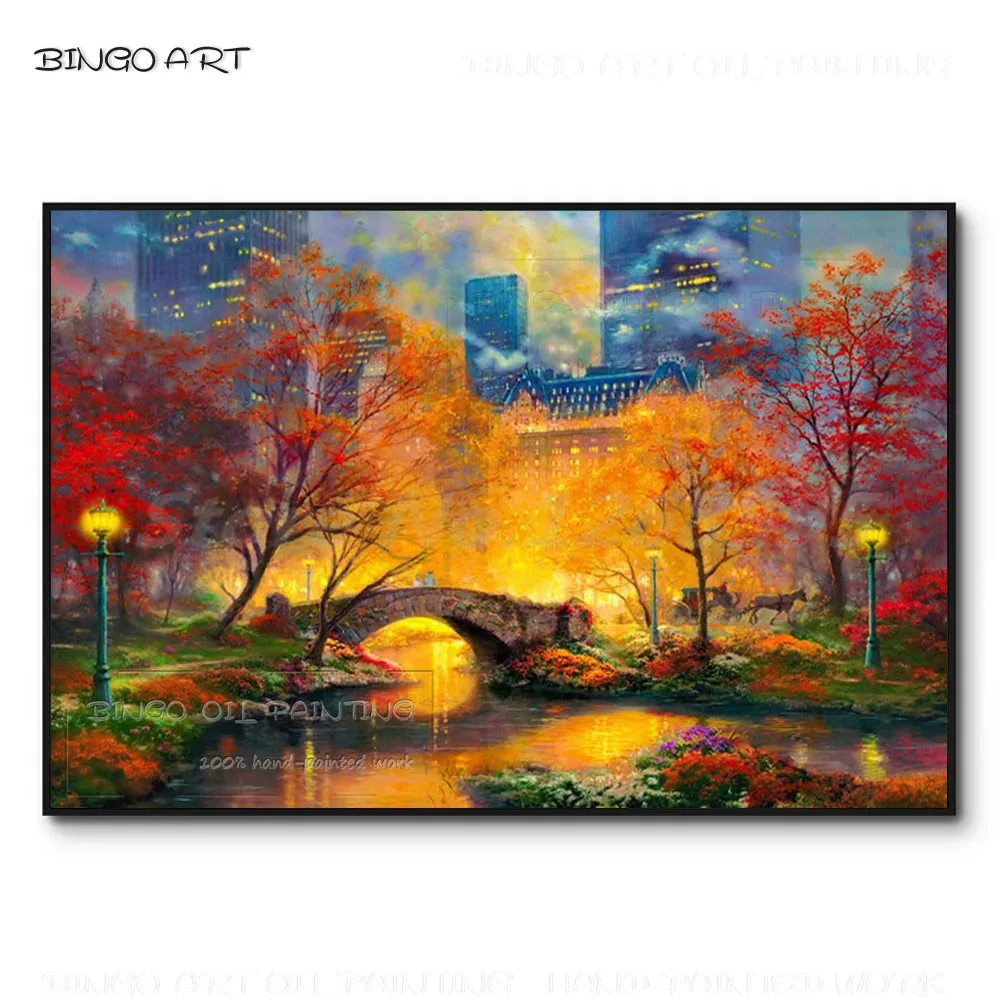 

Artist Hand-painted High Quality Wonderful Landscape Central Park In the Fall Oil Painting Rich Colors Central Park Oil Painting