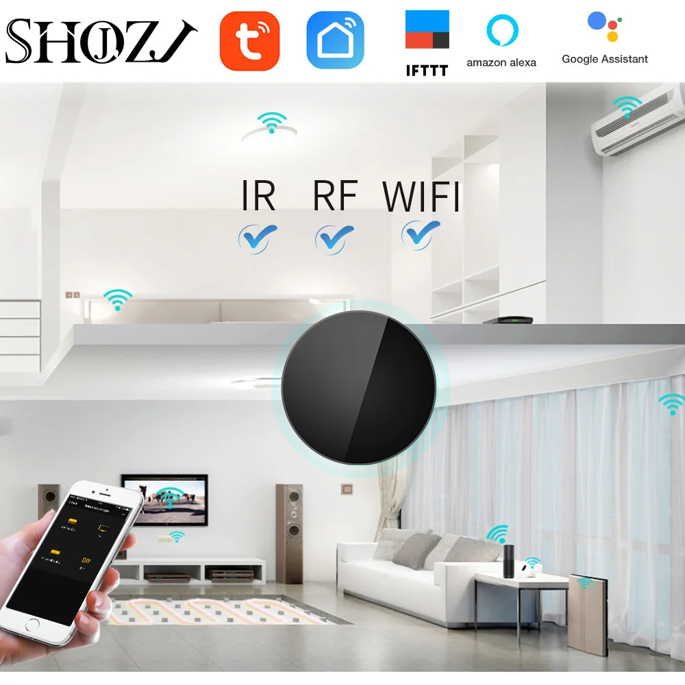 Продажа Google home wifi TUYA voice contro IR RF 433 МГц Универсальный Интеллектуальный пульт дистанционного управления для ТВ бокса вентилятор RF переключатель возду...