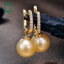 Круглые жемчужные серьги SouthSea 14k из желтого золота, Новые Классические Вечерние серьги с бриллиантами