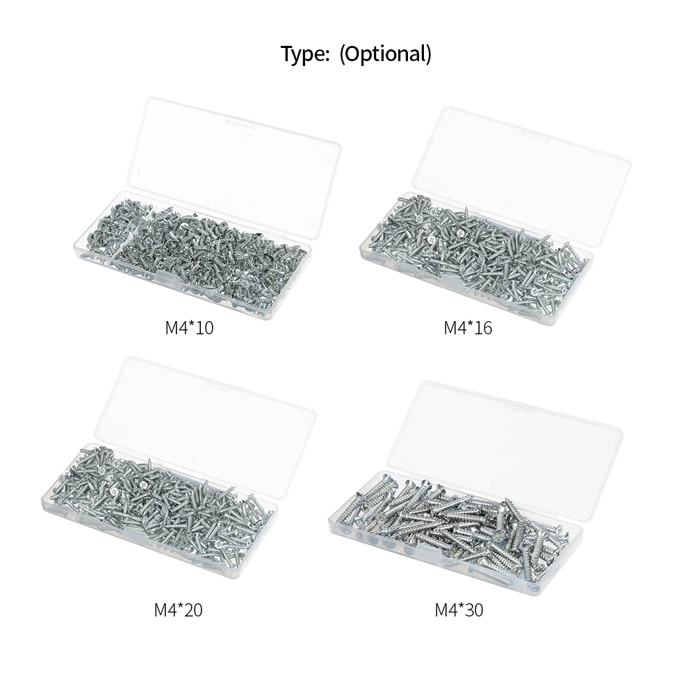 

M4 10 16 20 30mm Self-tapping Flat Head Screws Kit Wood Screws Kit Phillips Wood Countersunk Flat Head Cross Wood Screws