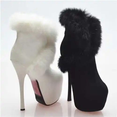 New 2015 Women Luxury Rabbit Fur Sexy Ankle Boots Fashion Ladies Thin High Heel Snow Boots Winter Boots Shoes Woman H5980
