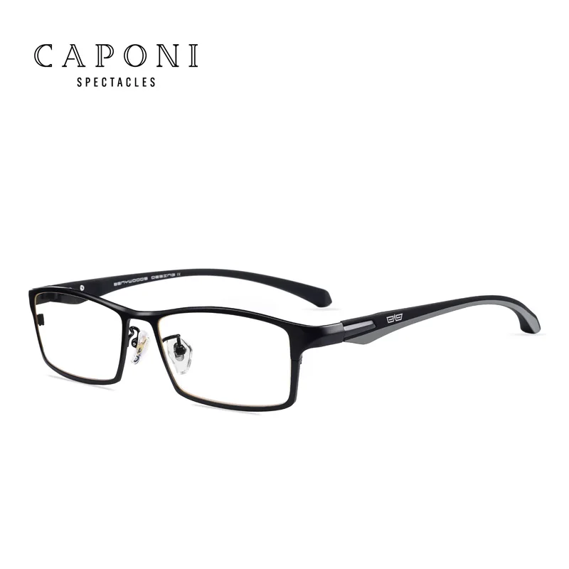 Cena CAPONI marka tytanu ramki okularów dla mężczyzn przezroczyste soczewki elastyczne TR90 świątynie okulary kwadratowe pełne obręczy ramki okulary J9064