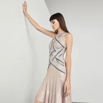 

Summer Women Bandage Dress 2018 New Fashion Sleeveless V Neck Chic Hollow Out Bodycon Night Club Party Dress Vestidos Wholesales