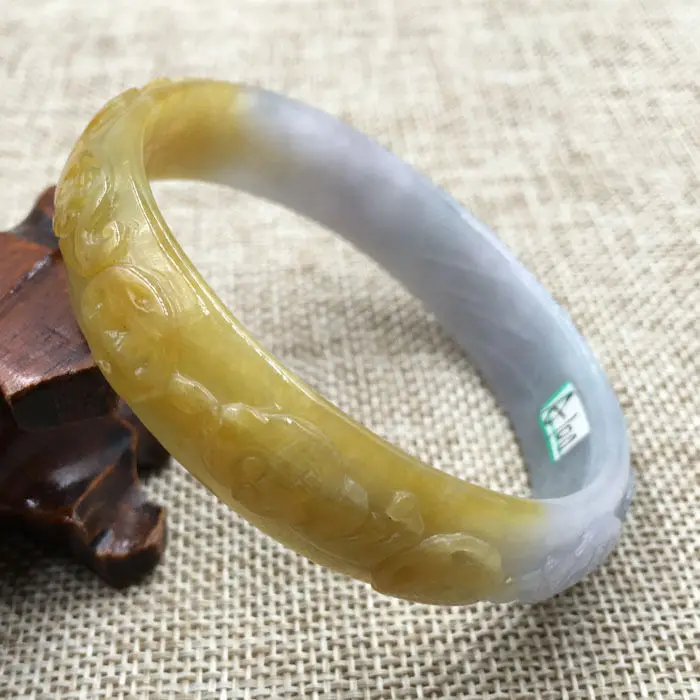 

A-100 Beautiful Hand-carved White Orange Jadeite Jade Gems Bracelet Bangle 61mm