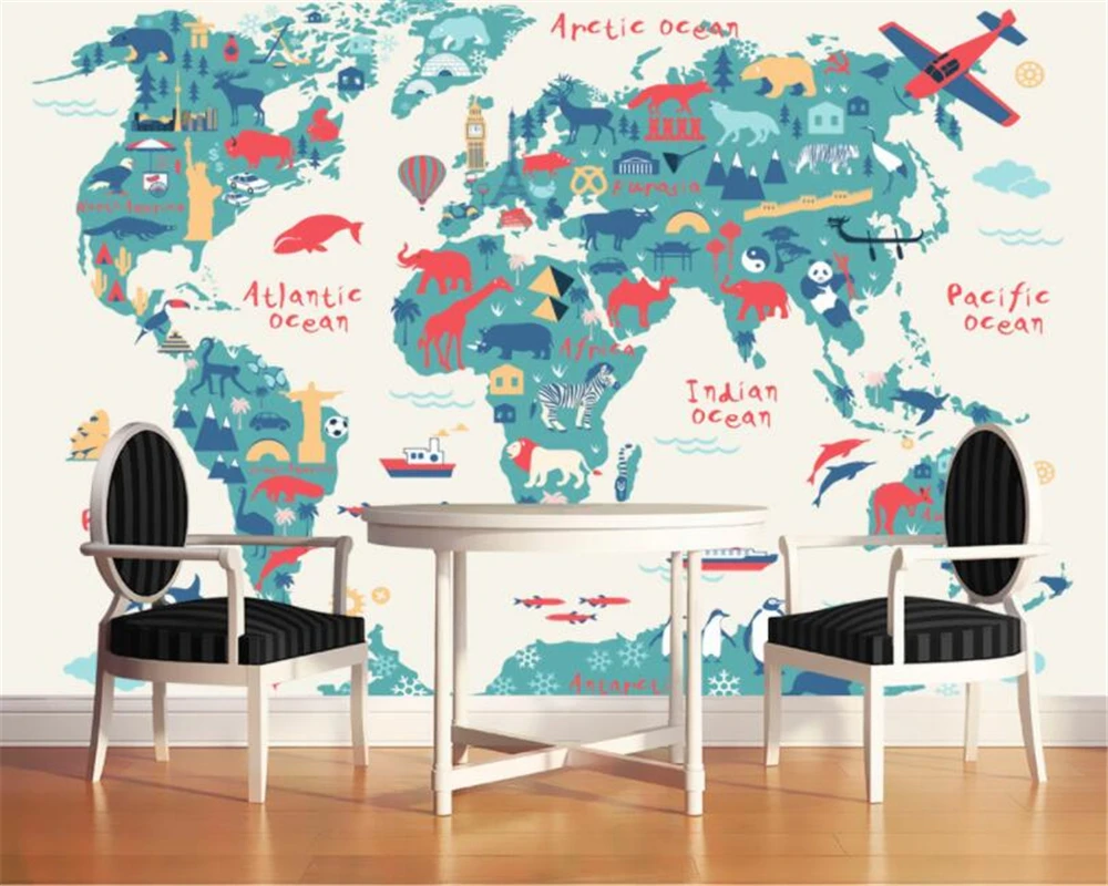 beibehang Customize any size 3d wallpaper Cartoon Edition World Map
