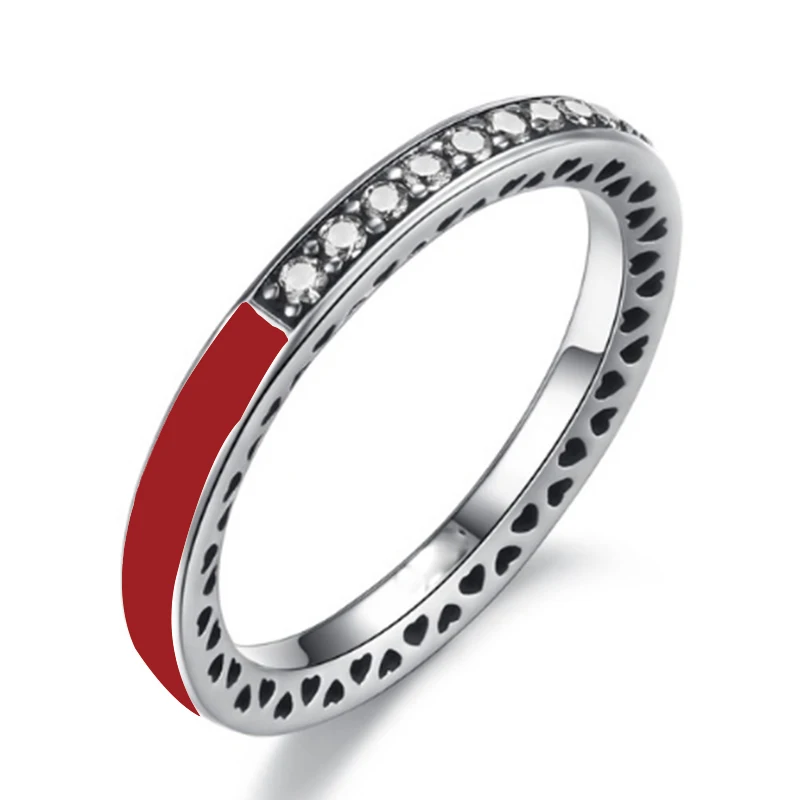 Sonykifa Лидер продаж посеребренные 7 цветов Сияющие сердца палец кольцо для женщин с CZ Роскошный Кристалл Pandoro кольцо ювелирные изделия подарок - Цвет основного камня: Red