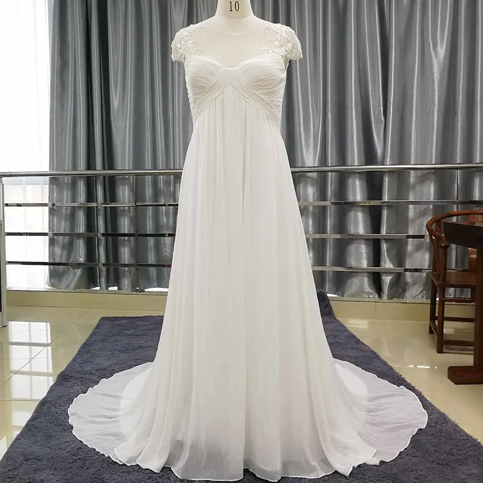 

Chiffon Wedding Dress High Quality A Line Bridal Gown With Train Real Pictures In Store 5137