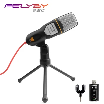 

New Condenser Microphone Professional Sound Podcast Studio Microphones for computer PC phone Laptop Skype MSN Karaoke + PC stent