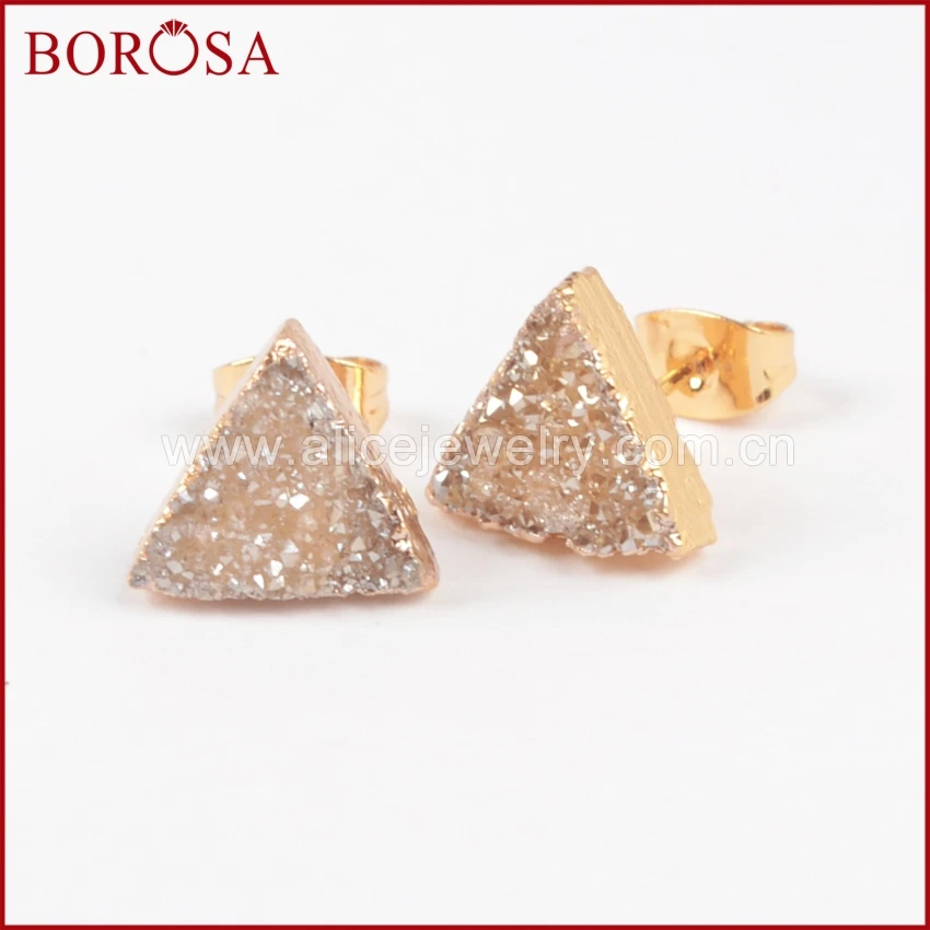 Серьги гвоздики BOROSA с драгоценными камнями золотого цвета|earring gem|colorful stud earingsstud