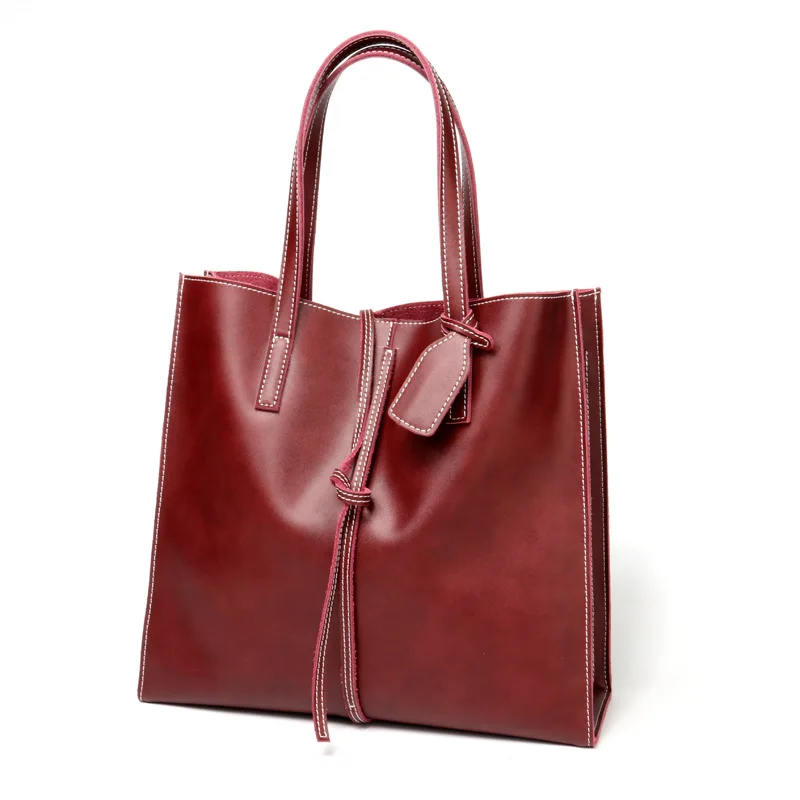 Women's Fashion Leather Bucket-type Handle Bags Simple, Utility Leather Lacks Style-Large-Size Bag