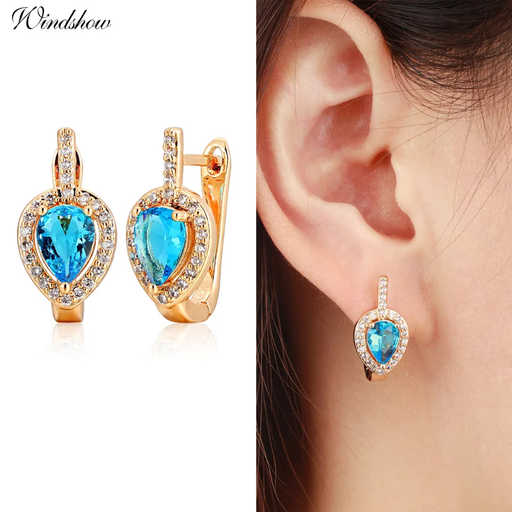 6Colors Pear AAA CZ w/ White Around Gold Color Teardrop Huggies Small Hoop Earrings for Women Jewelry boucle d'oreille|jewelry latin|jewelry