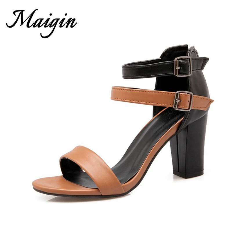 Maigin Double Buckle High Heels Sandals Women 2018 Open Toe Casual Shoes for Women New Summer Leisure Ladies Sandals Footwear