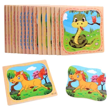 

2017 New 1pcs Baby Wooden Toys Cartoon Animals 3d Wooden Jigsaw Puzzle For Kids Montessori Early Learning Education Toys Gifts