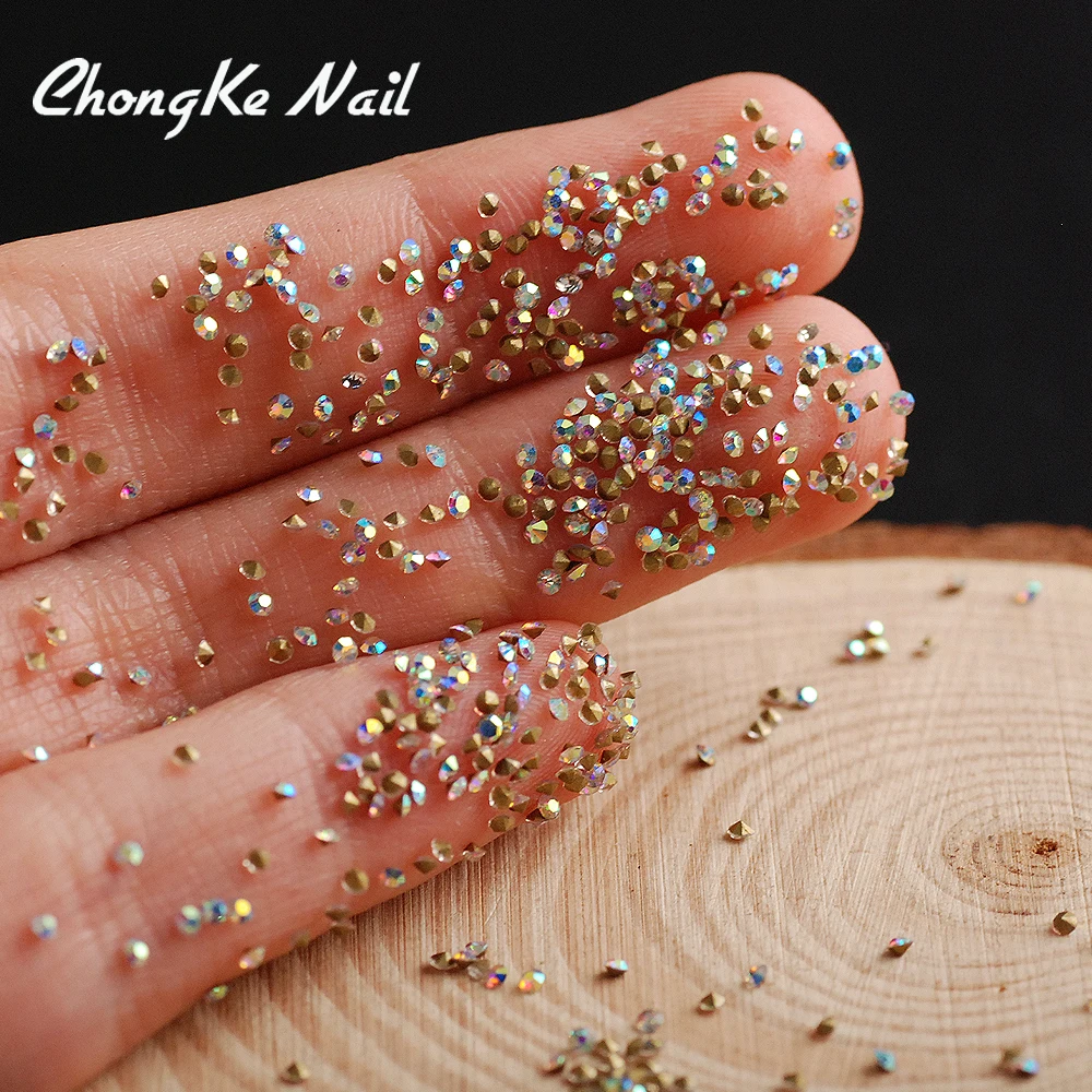 

Hisenlee SS3 1.3mm Pixie AB Glass Micro Point Rhinestones Silver Back for Nails Crystals Nail Art Decorations