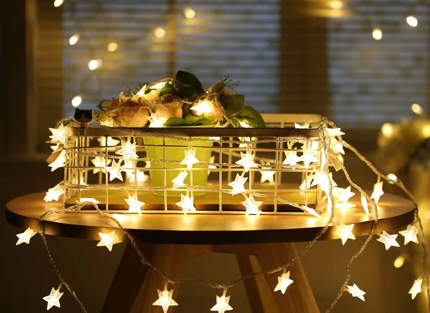 JULELYS 10 м 80 лампочек, гирлянда на батарейках, светодиодный светильник в виде звезд, Рождественская гирлянда, светодиодный светильник, украшение для свадьбы, праздника