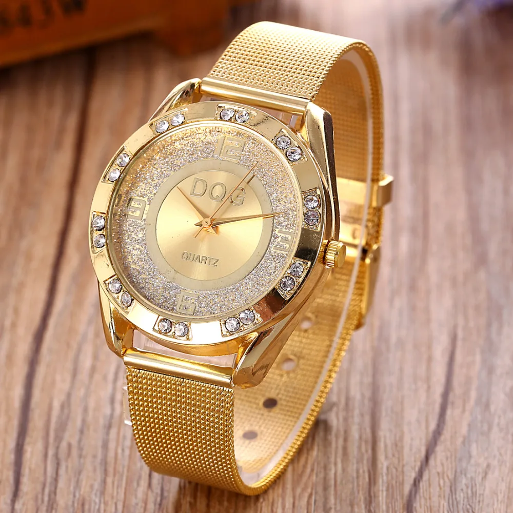Reloj mujer 2019 Новые Роскошные бренды DQG часы женские серебристые золотые сетчатый со
