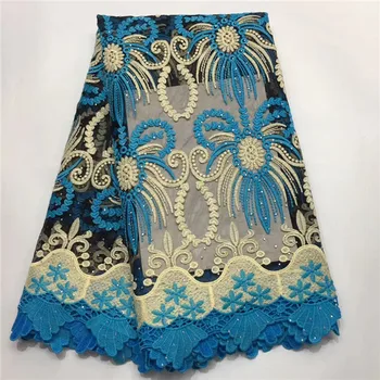 

African Lace Fabric 2019 High quality Stones with Gold Line Embroidery Nigerian Lace Fabric For Women French Mesh Lace Fabric E6