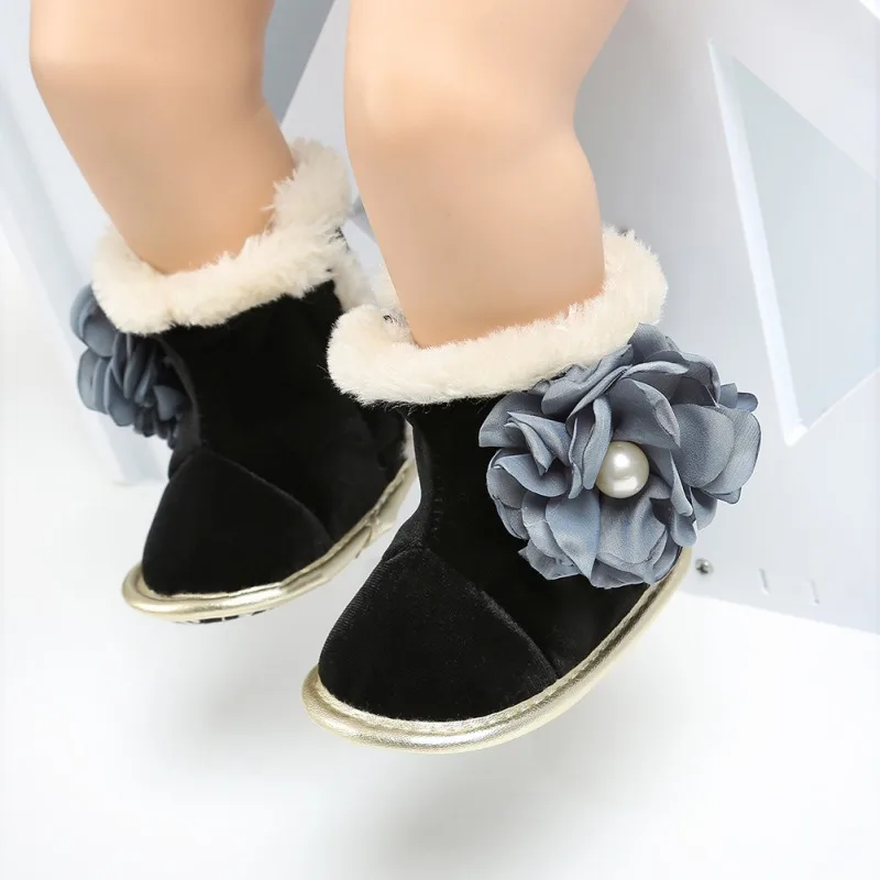 

Winter Baby Boot Infant Newborn Baby Boots Toddler Boy Girl Soft Sole Flower Crib Shoes Warm Anti-slip Boots Prewalker 0-18M