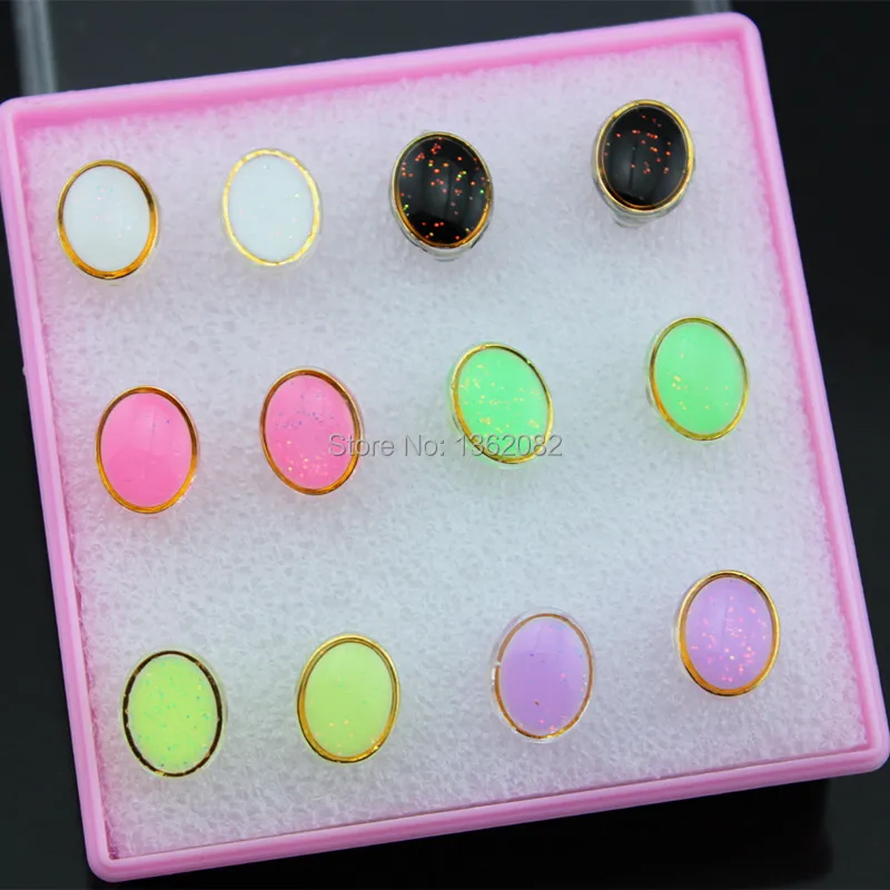 Wholesale one lot 6 pairs girl women's Button Design Resin Stud Earrings Fluorescent Oval Gift ME207 | Украшения и аксессуары