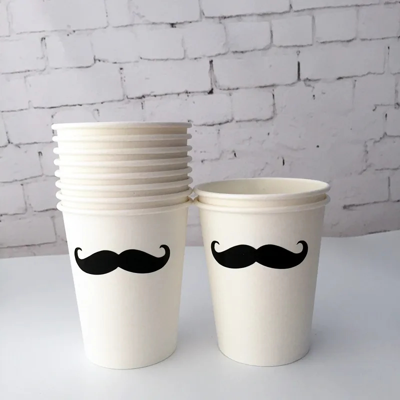 

40pcs Moustache Paper Cups Little Man Birthday Decor First Birthday Party Boy's Baby Shower Black Moustach Party Supplies