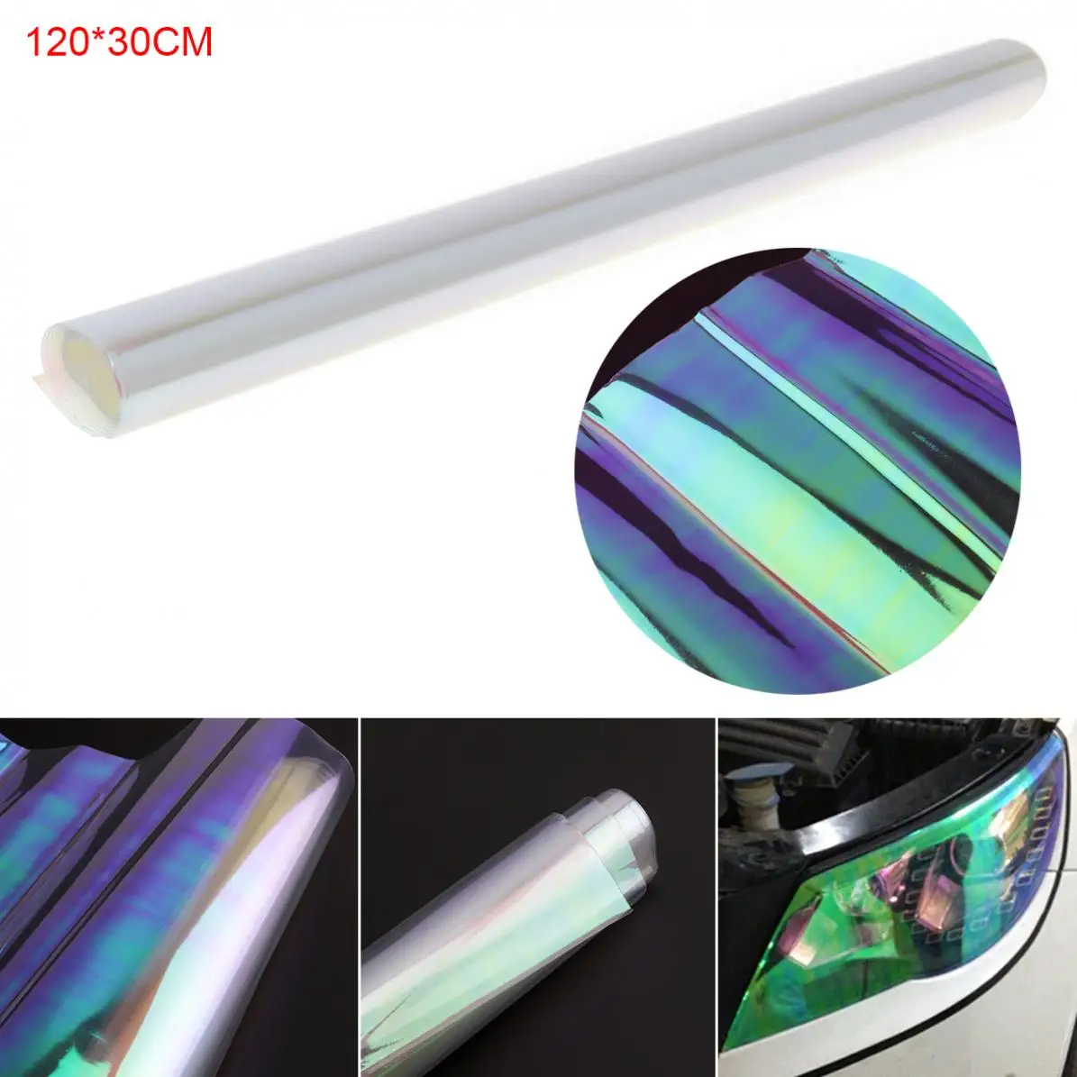 

120 x 30 CM PVC Transparent Colourful Car Headlamp Sticker Automobile Taillight Fog Lamp Color Changing Film Sticker