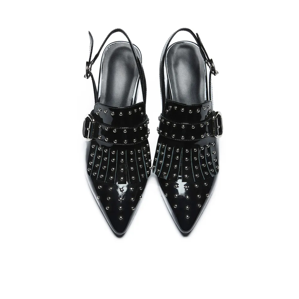 Punta Toe Sandalias Zapatos Verano Cuadrado Negro Negro Masgulahe Hebilla Cuero De Tacón Moda Mujer Remache Nuevos blanco Genuinos rosado q1YHnwfx