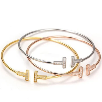 

Gold/Rose Gold/Silver 3 Color Choose Bangle Opened Cuff Copper Bracelets Women Punk Round Bangle Jewelry