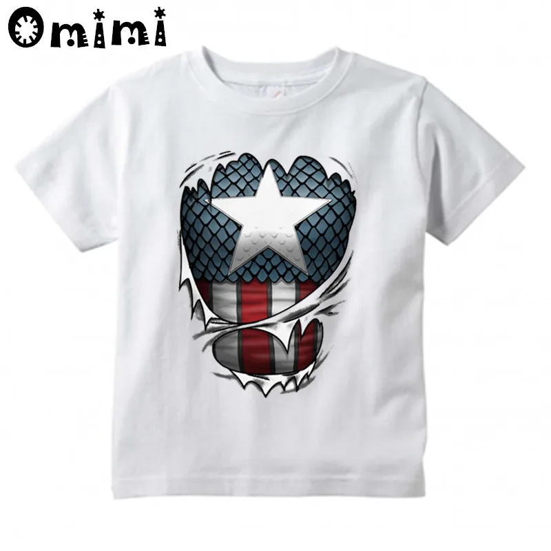 Детские футболки с забавным дизайном супергероя; летние белые футболки с короткими рукавами для мальчиков и девочек; детская одежда; топы