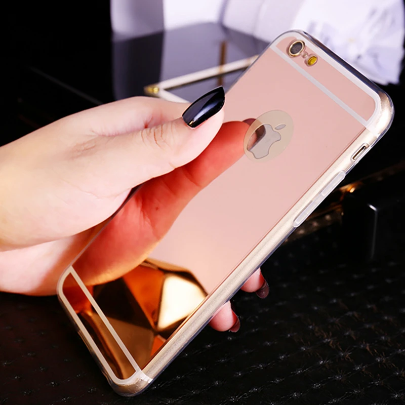

Gold Luxury Plating Foil Bling Mirror Case For iPhone 7 8 Plus 6 6s Plus X 5 5S Soft Clear TPU Cover For iPhone X 8 7 6 6S Plus