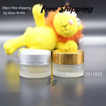 

30Pcs 5g Frosted Classical Glass Cosmetic Cream Jar Small Glass Face Cream Cosmetic Container Black Silver Gold Color Cap Lid