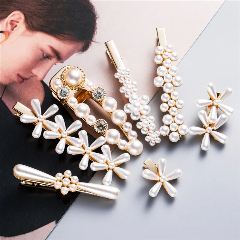 

1pcs ins Imitation pearl Korean Chic style Flower Hair clip FashionImitation Pearl Geometric Hairpin Women Hair Accessories