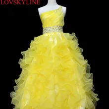 Настоящее фото, новое милое детское платье на одно плечо с кристаллами, бальное платье, Дешевые Платья с цветочным узором для девочек, платье для торжеств для девочек