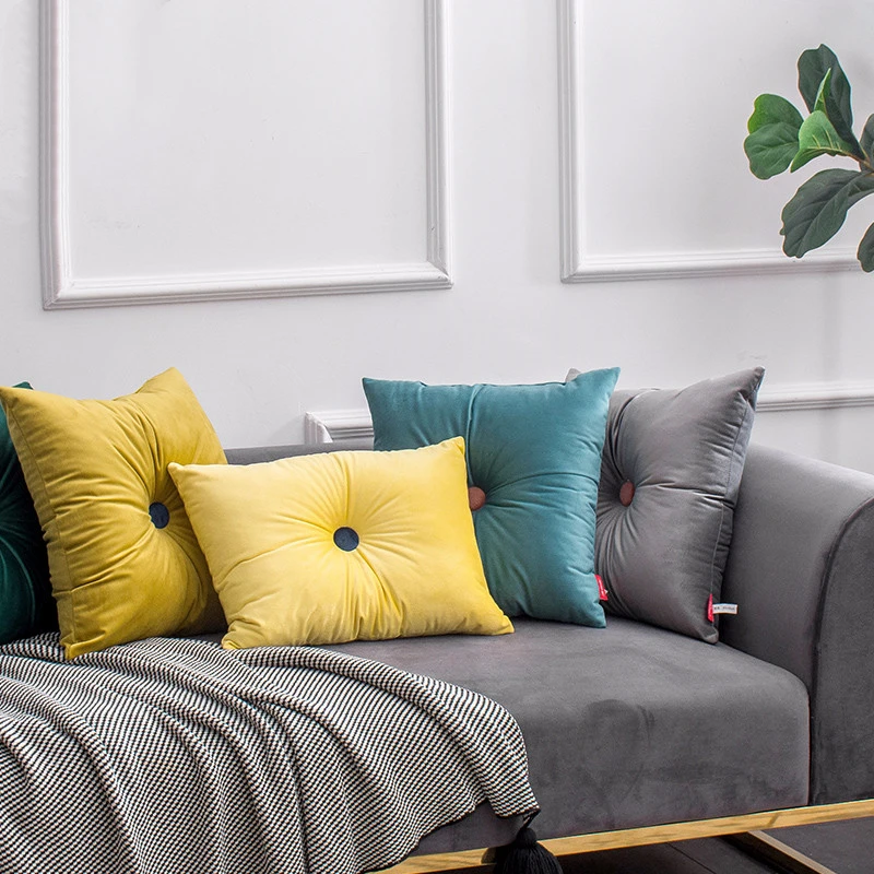 

35X50/45X45/50X50CM solid color velvet pillow cushion Nordic sofa back cushion office lumbar pillow with button car